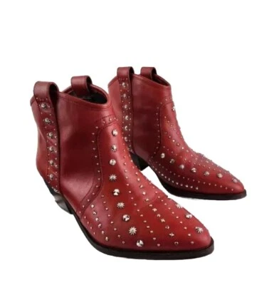 Botín para mujer Sam Edelman talla 9,5 de cuero rojo con tachuelas Brian Western Foto 1 de 4