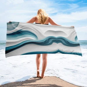 Neu großes Strandtuch 30 x 60 in Ozean inspiriert blau Druck eine Seite saugfähig - Bild 1 von 5