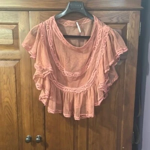 Neu Free People Pfirsich Boho schöne Crop Bluse L - Bild 1 von 12