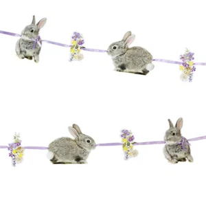 BUNNY & FLOWER EASTER GARLAND Rabbit Bunting Kids Egg Hunt Party Decoration Gift - Picture 1 of 5