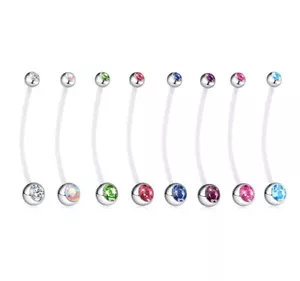 Maternity Belly Bar Pregnancy Navel Ring Double Gem Soft Rod Flexible Crystal - Picture 1 of 8