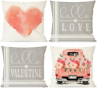 Valentine'S Day Pillow Covers 18X18 Set of 4 Pink Heart Truck Grey Plaid for Val