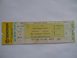 Rolling Stones Original__1972__SIN USAR_BOLETO DE CONCIERTO__Exile Main Street__L.A. - Imagen 1 de 9