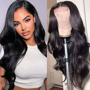 Glueless Lace Front Wigs Pre Plucked Soft as Human Hair Natural Black Loose Wavy - Picture 1 of 6