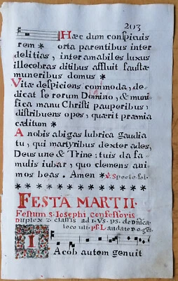 Decorative Original Manuscript Leaf Antiphonary (203) - 1700 - Image 1 of 2