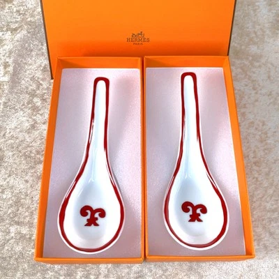 Hermes Balcon du Guadalquivir Soup Spoon Porcelain Tableware Set of 2 w/Box - Image 1 of 4