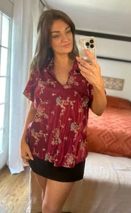 Vintage Maggie Lawrence Size 22/24 Red Silky Collared Oriental Blouse - Picture 1 of 7