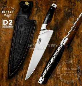IMPACT CUTLERY RARE CUSTOM FULL TANG D2 CHEF SKINNING KNIFE BULL HORN HANDLE - Picture 1 of 10