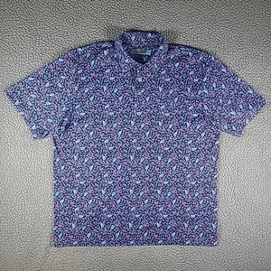 Roundtree And York Polo Shirt Men’s L Blue Floral Patterned Performance Golf - Picture 1 of 13