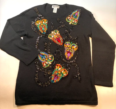 SUÉTER NEGRO CON CUENTAS DE LENTEJUELAS VINTAGE Grande JOYA Western Connection Vacaciones Foto 1 de 4