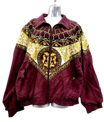 Vintage GIACCA Sport MAROON Oversized 100% SILK Women Bomber Jacket 90s  Large - Image 1 of 4