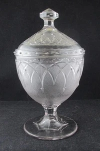 1860S EAPG LOOP AND DART CLEAR FLINT GLASS COVERED SUGAR BOWL BRYCE WALKER - Picture 1 of 8