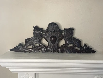 Hand Carved Ornate Antique Pediment Over Door Wood Animals Foxes Reclaimed Archi - Image 1 of 4
