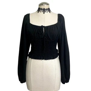 Forever 21 Milkmiad Tie Synched Goth Whimsigoth Vampire Peasant Sleeve Blouse - Picture 1 of 11