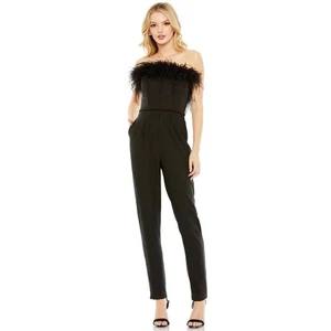 Mac Duggal NEU Größe 6 68146 schwarz Federausschnitt ärmellos trägerlos Overall - Bild 1 von 7