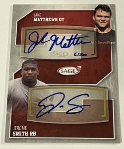 2014 Sage JAKE MATTHEWS JEROME SMITH #72  Dual Rookie Auto /50 Card Atlanta