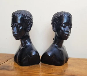 Duron Chalkware Bookend Pair Busts African Figures c1950s 6042 - Picture 1 of 11