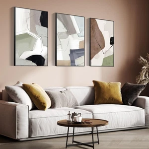 Wall Art Set of 3 Frames Canvas Wall Art Decor Abstract Minimalism Natural Style - Picture 1 of 6