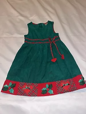Rare Editions Green Corduroy Holly And Hearts  Jumper, Size 6 Christmas - Image 1 of 4