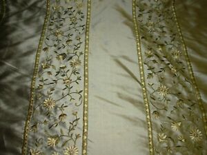 6 4/8 YDS 100% SILK BOHEMIAN FLORAL TAUPE EMBROIDERY DRAPERY FABRIC FOR LESS