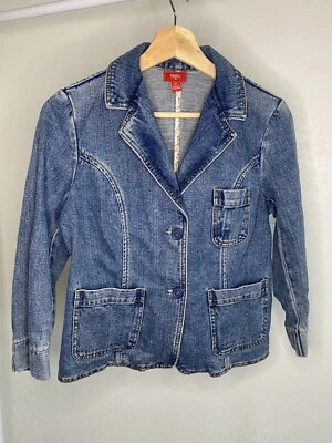 VTG 90s MOSSIMO Denim Jacket Medium Wash Pockets Boning Junior Size Medium - Image 1 of 4