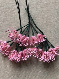Vintage Millinery Flower Stamen All Pink Matte 3 bunch Lot Unused Stock HzD - Picture 1 of 6