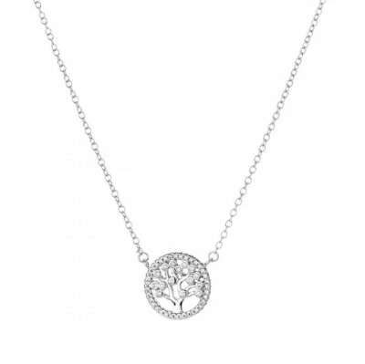 Collana Donna Argento 925 Punto Luce Pendente Albero Della Vita Oro Bianco Pietr - Immagine 1 di 3