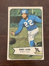 BOBBY LAYNE SIGNED AUTOGRAPHED 1954 BOWMAN #53 VINTAGE FOOTBALL CARD LIONS HOF