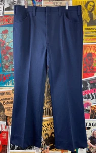 Pantalones de poliéster vintage para hombre años 70-80 azul Mustang tejidos por Haggar 37x28 - Imagen 1 de 6