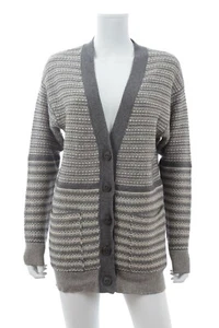 Stella McCartney Wool-Silk and Cashmere Blend Striped Long Cardigan / Grey - Picture 1 of 4