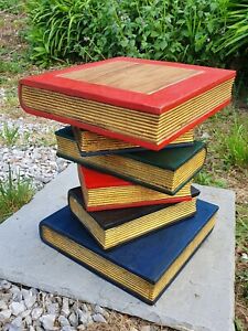 Book Stack Table/Painted/Gold 16"/Lamp Table/Plant Stand/Hand Carved/Solid Wood