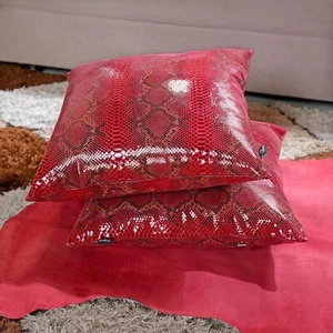 Red Home Decor Genuine Leather Pillow Cover Decorative Throw Case for Living - Picture 1 of 10