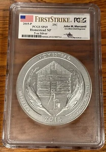 2015-P Homestead NP PCGS FIRST STRIKE FLAG LABEL SP-69 Mercanti 5 OZ SILVER - Picture 1 of 6