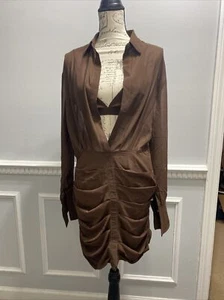 Lemon Lunar The Rosetta Brown Shirt Dress Size M (see Measurements) - Picture 1 of 12