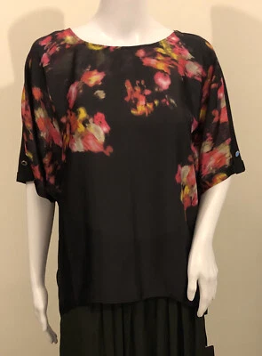Blusa Top Matthew Williamson Negra Multicolor Mangas Cortas Talla 8 Foto 1 de 4
