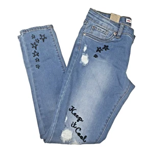 Levis 710 Ankle Super Skinny Girls Stretch Jeans Size 14 Embroidery Keep It Cool - Picture 1 of 8