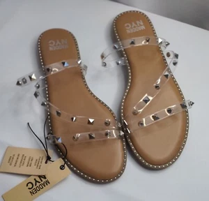 Sandalias de tacón plano MADDEN NYC ECO LUX TACHONADAS CORREA TRANSPARENTE MARRÓN Talla 10 - Imagen 1 de 11
