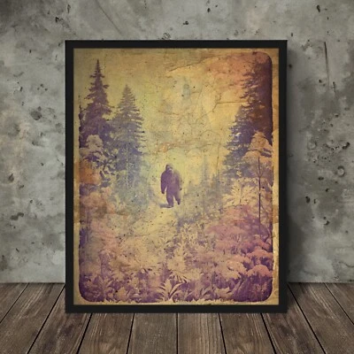 Vintage SASQUATCH Forest BOTANICAL Wall Art, Bigfoot Flower Cryptid Tree Decor - Image 1 of 4