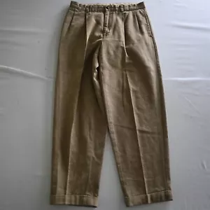 Vtg Nautica 32x30 Brown Herringbone Cotton Rigger Pleated Cuffed Men Dress Pants - Picture 1 of 9