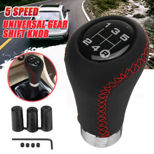 5 Speed Car Gear Stick Shift Knob Shifter Lever Leather Black Universal Manual