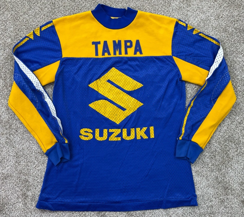 Suzuki Jersey Men's Small Moto-X BMX Blue Yellow Motocross Racing VINTAGE 1970's - Image 1 of 4
