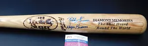 Ralph Branca / Bobby Thomson Signed "Shot Heard 'Round the World" Bat JSA COA - Picture 1 of 3
