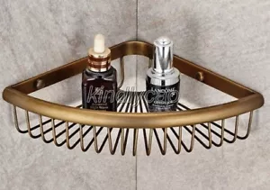 Antique Brass Wall Mounted Bathroom Large Corner Shower Storage Basket Kba510 - Picture 1 of 5