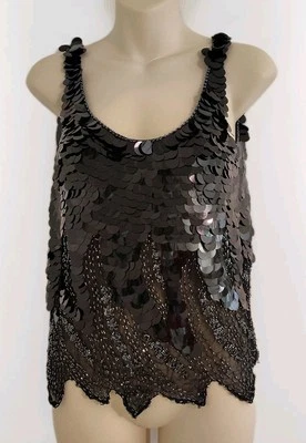 Top negro con cuentas Dominique vintage talla mediana 100 % seda sin mangas Foto 1 de 4