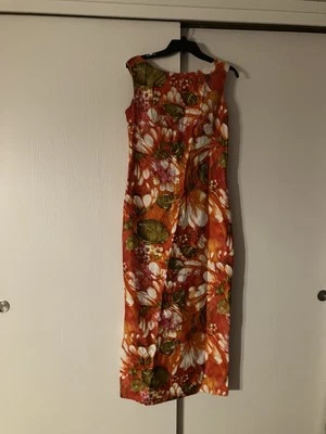 Vintage Hukilau Fashions size 12 Orange multicolored Slit sided   Maxi Dress - Image 1 of 2