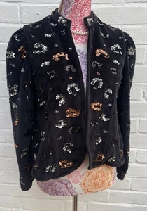 Neu Monsoon Artisan Marianly Animal Pailletten Samt/Velours Jacke schwarz UK 8 - Bild 1 von 12