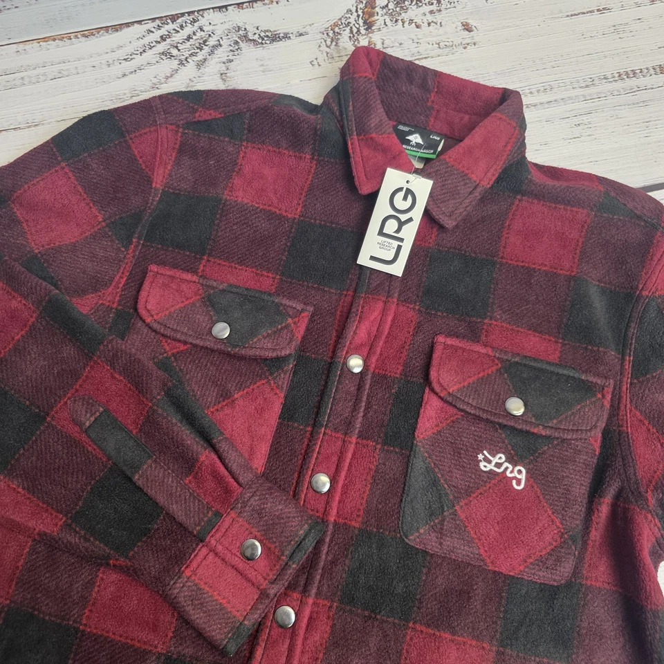 New Lifted Research Group LRG Mens Medium Red Buffalo Plaid Fleece Button Front  - Image 1 of 4