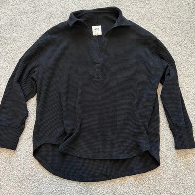 Pullover Aerie Lumberjane para mujer L negro tejido gofre acogedor salón de gran tamaño Foto 1 de 4