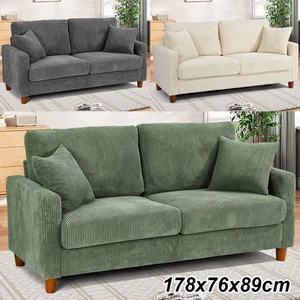 Corduroy Sofa 3 Seater Modern Sofa Couch Seats Settee with 2 Throw Pillows - Picture 1 of 39