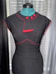 Stop Staring! 1940s Retro Dress L Pinup Rockabilly Red Black 1950s Black Red - Picture 1 of 10